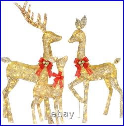 Reno navidad 3 piezas familia dorada luces led stakes decoracion exterior casa