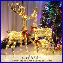 Reno navidad 3 piezas familia dorada luces led stakes decoracion exterior casa