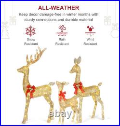 Reno navidad 3 piezas familia dorada luces led stakes decoracion exterior casa