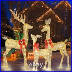 Reno navidad 3 piezas familia dorada luces led stakes decoracion exterior casa