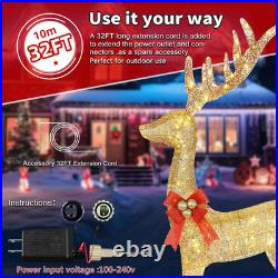 Reno navidad 3 piezas familia dorada luces led stakes decoracion exterior casa