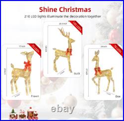 Reno navidad 3 piezas familia dorada luces led stakes decoracion exterior casa