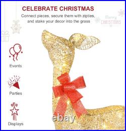 Reno navidad 3 piezas familia dorada luces led stakes decoracion exterior casa