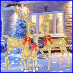 Reno navidad 3 piezas familia dorada luces led stakes decoracion exterior casa