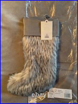 Restoration Hardware Luxury Faux Fur Christmas Stocking Wolf Gray