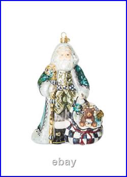 Retired Mackenzie Childs Farmhouse Holiday Santa Glass Ornament Bnib