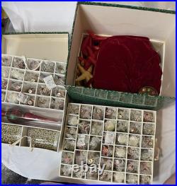 Retro Christmas Ornaments Lot of 100 with Tree Topper, Beads, & Lg Skirt FAST SHIP