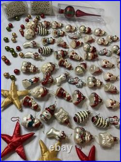 Retro Christmas Ornaments Lot of 100 with Tree Topper, Beads, & Lg Skirt FAST SHIP