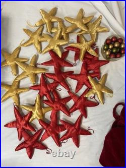 Retro Christmas Ornaments Lot of 100 with Tree Topper, Beads, & Lg Skirt FAST SHIP