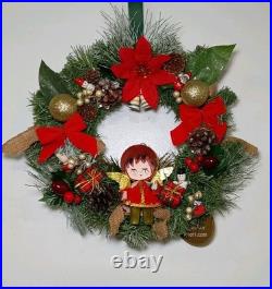 Retro Vintage Kitschy Painted Angel Christmas Wreath Holiday Handmade OOAK Japan
