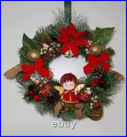 Retro Vintage Kitschy Painted Angel Christmas Wreath Holiday Handmade OOAK Japan