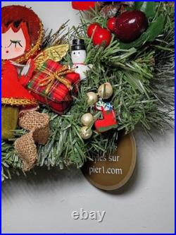 Retro Vintage Kitschy Painted Angel Christmas Wreath Holiday Handmade OOAK Japan