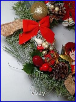 Retro Vintage Kitschy Painted Angel Christmas Wreath Holiday Handmade OOAK Japan