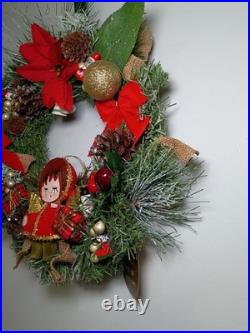 Retro Vintage Kitschy Painted Angel Christmas Wreath Holiday Handmade OOAK Japan