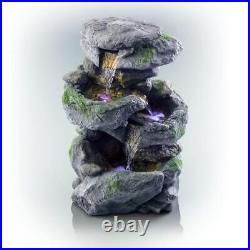 Rock Waterfall Fountain 22 in. Tall Gray Polystone Outdoor 3-Tier LED Lights