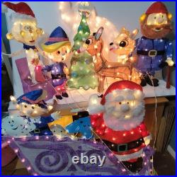 Rudolph the Red Nosed Reindeer Christmas 3D Tinsel Lighted Yard Decor 7pc Set