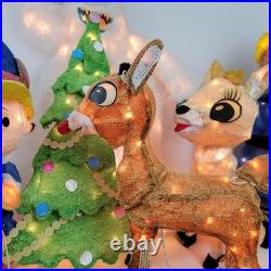Rudolph the Red Nosed Reindeer Christmas 3D Tinsel Lighted Yard Decor 7pc Set