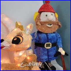 Rudolph the Red Nosed Reindeer Christmas 3D Tinsel Lighted Yard Decor 7pc Set
