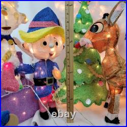 Rudolph the Red Nosed Reindeer Christmas 3D Tinsel Lighted Yard Decor 7pc Set
