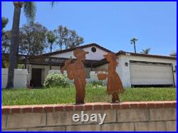 Rustic Metal Garden Silhouette Boy and Girl Yard Art Weathered Corten Steel Deco
