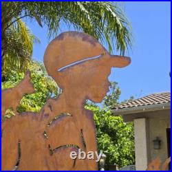 Rustic Metal Garden Silhouette Boy and Girl Yard Art Weathered Corten Steel Deco