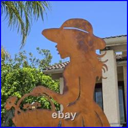 Rustic Metal Garden Silhouette Boy and Girl Yard Art Weathered Corten Steel Deco