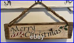 Rustic Oak Barn Wood Carved Holiday Merry Christmas Sign Plaque
