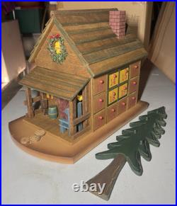 Rustic Wood Log Cabin Advent Calendar on Turntable 24 Doors 13 Figures Christmas