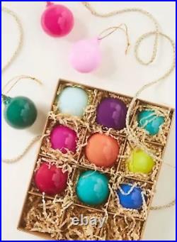 SET 12 ANTHROPOLOGIE 2 GLASS Opaque BALL ORNAMENT SET CHRISTMAS HOLIDAY RAINBOW
