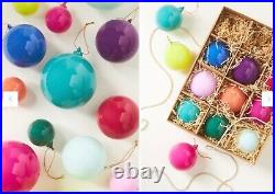 SET 12 ANTHROPOLOGIE 2 GLASS Opaque BALL ORNAMENT SET CHRISTMAS HOLIDAY RAINBOW