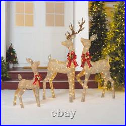 SET OF 3 Deer Family LED Lighted Figurines Christmas Outdoor Yard Decorations