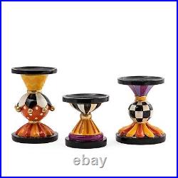 SET OF 3 MacKENZIE CHILDS FESTIVE PILLAR CANDLE HOLDERS BNIB