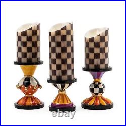 SET OF 3 MacKENZIE CHILDS FESTIVE PILLAR CANDLE HOLDERS BNIB