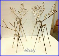 SET OF 4 Pottery Barn ANTIQUE SILVER SCULPTED TWIG REINDEER Holiday Decor New