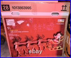 SHIPS NOW! Home Depot 9 ft Giant-SizedLED Santa's Sleigh with Reindeer Holiday
