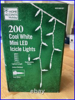 SIX BOXES Home Accents Holiday 200 Cool White Mini LED Icicle Lights