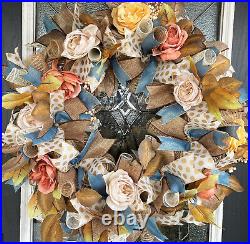 STUNNING Fall Floral Rose Deco Mesh Wreath, Thanksgiving Home Decor Decorations