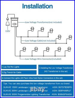 SUNVIE 12W Low Voltage Landscape Lights Waterproof Outdoor In-Ground White