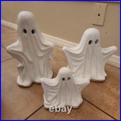 S/3 Pottery Barn Handcrafted Ceramic MINI SHORT TALL Ghost Luminary Halloween