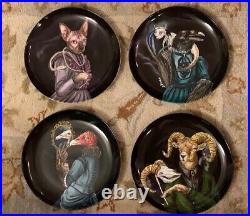 S/4 West Elm Rachel Kozlowski Dapper Animal Porcelain Salad Plates Halloween