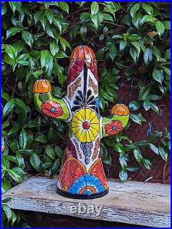 Saguaro Cactus Decor is Colorful Mexican Talavera Pottery, Cactus Room Decor