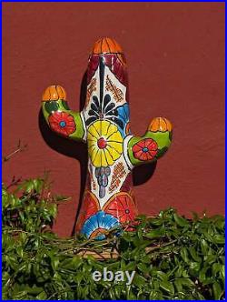 Saguaro Cactus Decor is Colorful Mexican Talavera Pottery, Cactus Room Decor