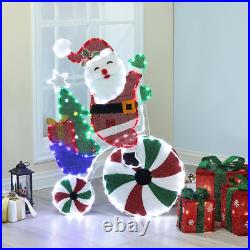 Santa on Peppermint Bike Lighted Holiday Decoration