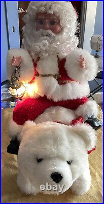 Santa's Best SANTA Riding POLAR BEAR Animated & Lighted Motionette Type Rare