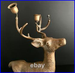 Sarreid Mid Century Modern Solid Bronze Stag Deer Standing Candelabra Large 19