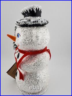 Schaller Paper Mache Candy Container Medium Snowman Holding a Tree 1850