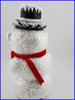Schaller Paper Mache Candy Container Medium Snowman Holding a Tree 1850