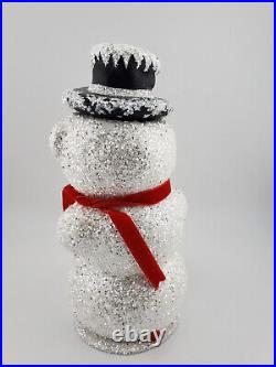 Schaller Paper Mache Candy Container Medium Snowman Holding a Tree 1850