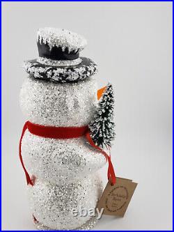 Schaller Paper Mache Candy Container Medium Snowman Holding a Tree 1850