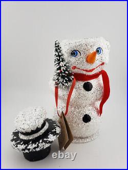 Schaller Paper Mache Candy Container Medium Snowman Holding a Tree 1850